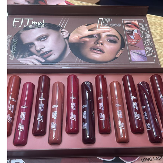 FitMe Lip Gloss Set – 12 Gorgeous Shades for Every Mood!