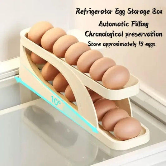 2 Tier Egg Organizer Automatic Scrolling Egg Rack, Double Layer Egg Storage Tray ( Random Colors )